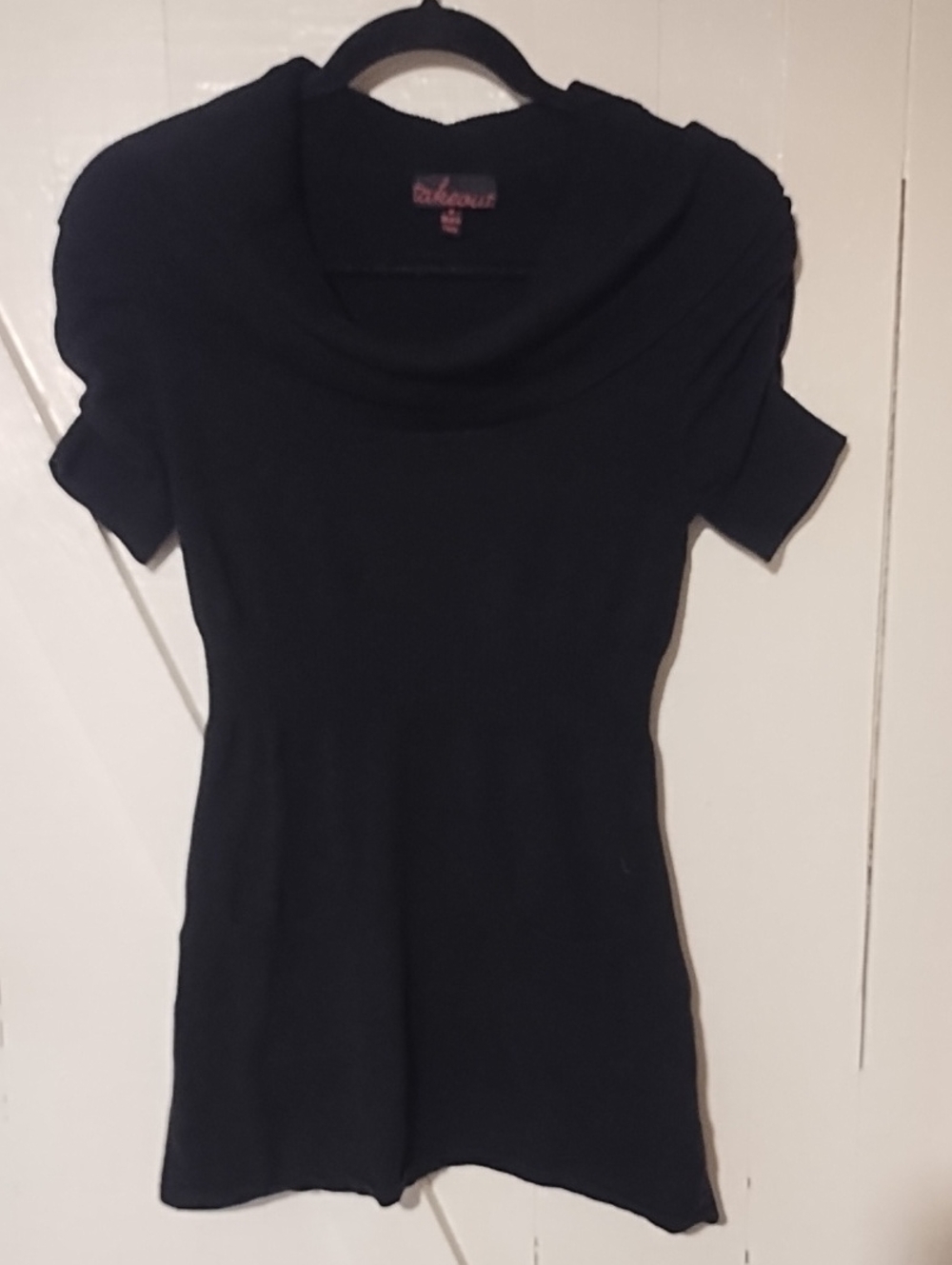 Takeout Black Short-Sleeve Cowl Neck Sweater Top VGC Size Medium.